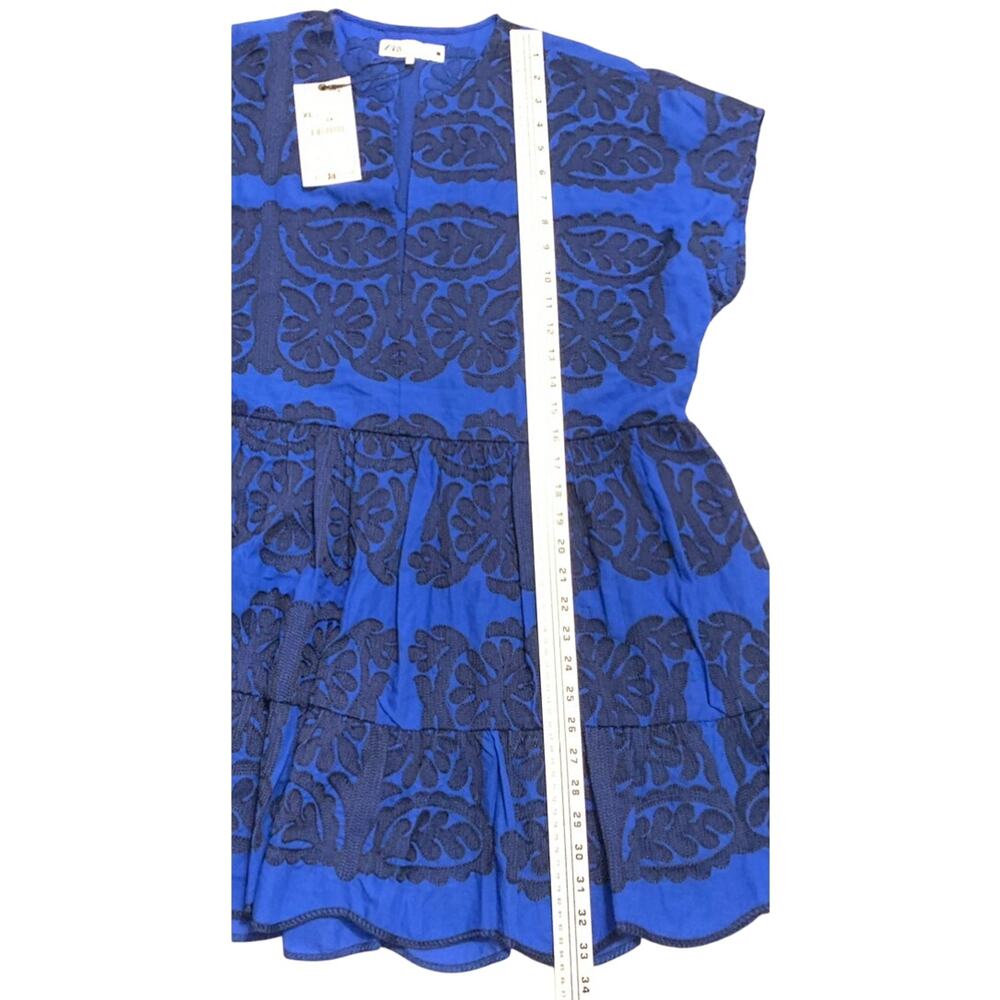 Zara Womens  NEW Embroidered Short Dress Tunic Cobalt Blue XL Bloggers Fave BOHO - Picture 7 of 14